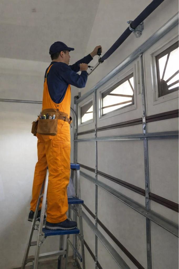 Licensed technicians from Titan Garage Doors CO replacing a broken torsion spring in Laporte, CO