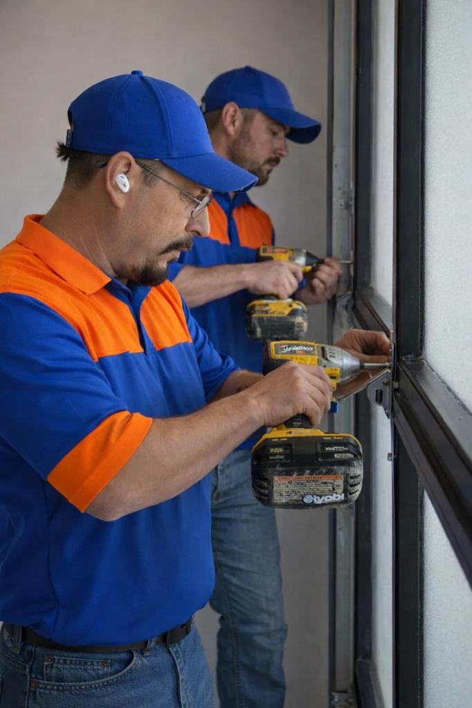 A garage door repair in progress in Laporte, CO