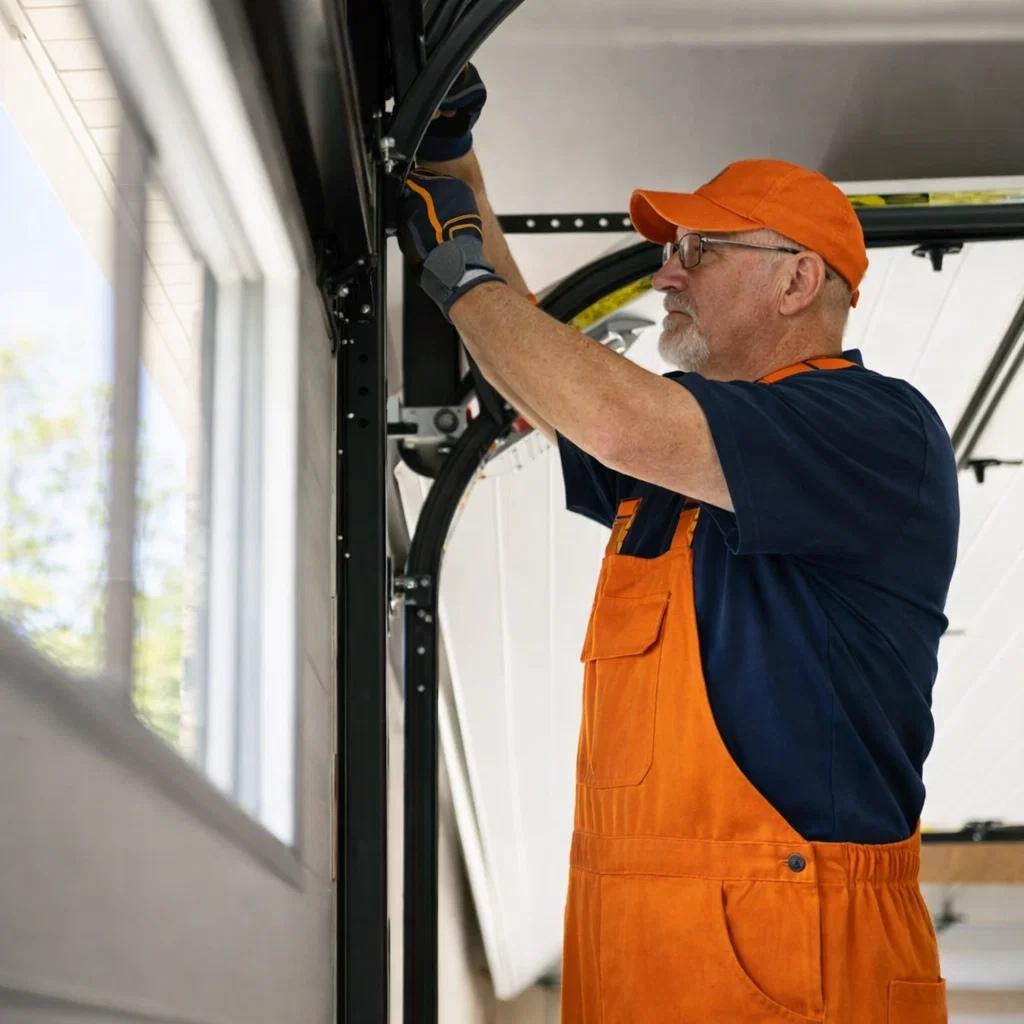 A technician from Titan Garage Doors CO performing a garage door service in Colorado