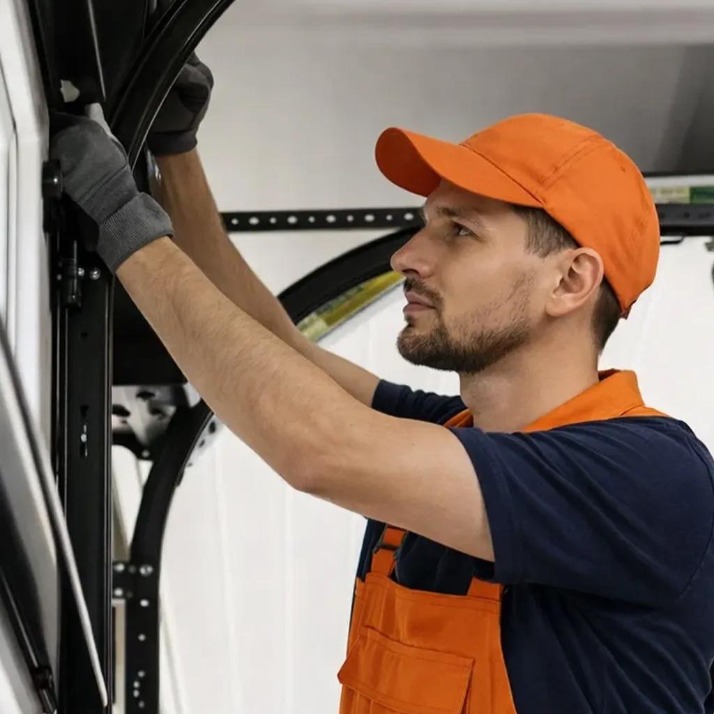 A licensed technician fixing a garage door problem in Colorado