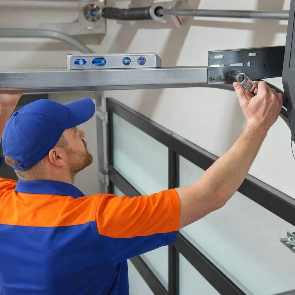 A garage door technician performing same day garage door service in Loveland, CO